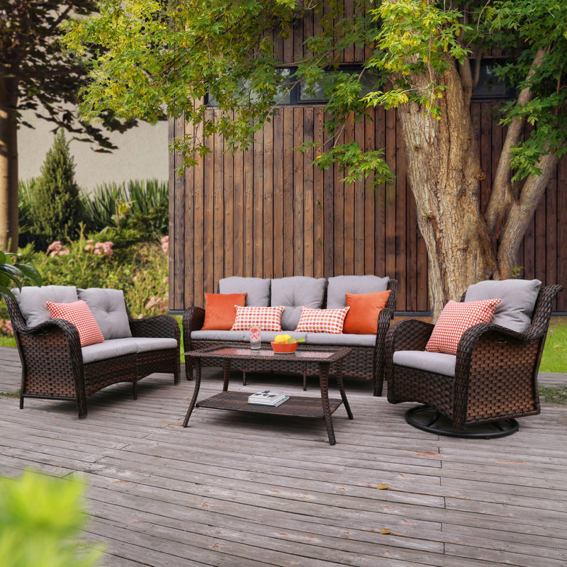 Winston Porter Gwalchmai 4 Piece Rattan Sofa Seating Group With Cushions Wayfair Rattan garden furniture is an excellent choice for the garden in 2020, at outdoor furniture at glen of the downs, we have a large range of rattan garden furniture including ranges from alexander rose, westminster, maze rattan, hartman and leisuregrow wayfair com