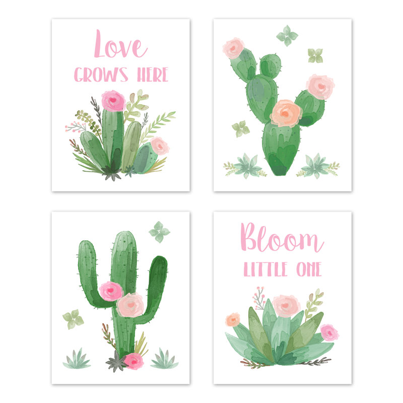 Sweet Jojo Designs Cactus Floral Art Paper Prints Set Of 4 Wayfair