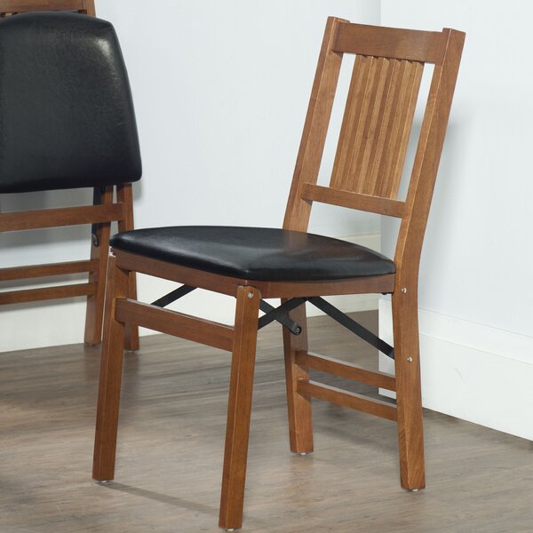 Berkshire Wood Folding Chair with Vinyl Seat (Set of 2) by Red Barrel Studio