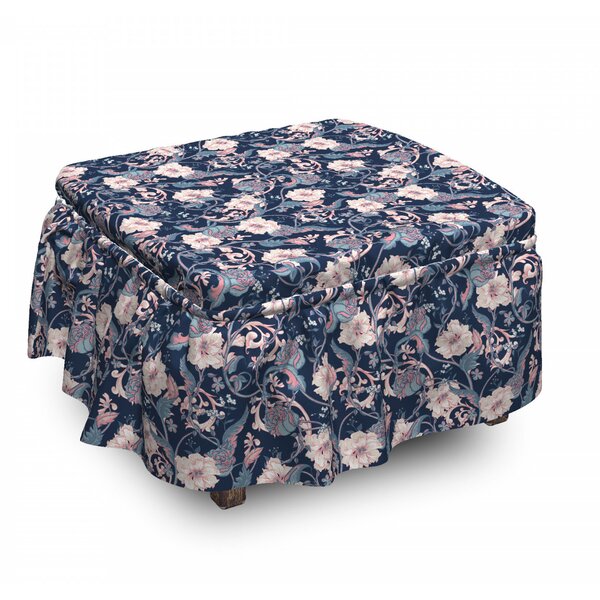 Victorian Magnolia And Roses 2 Piece Box Cushion Ottoman Slipcover Set By East Urban Home