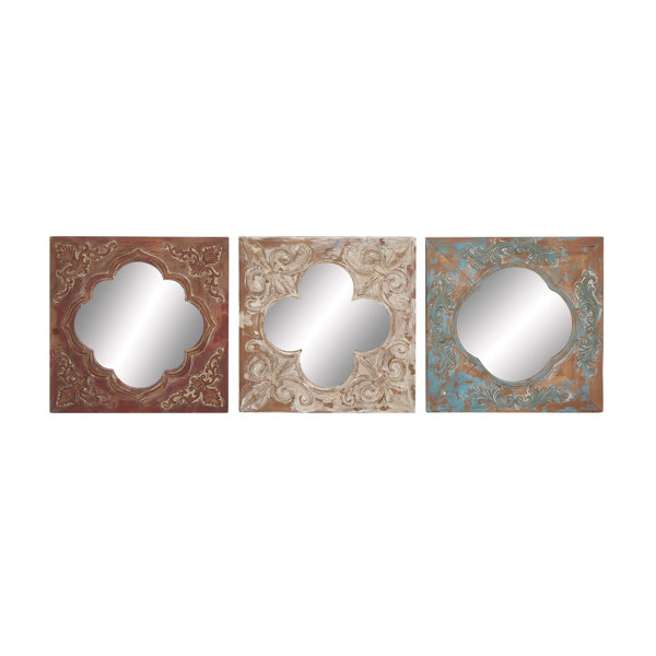 Cole Grey 3 Piece Metal Wood And Mirror Wall Decor Set