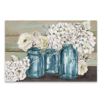August Grove Colorful Flowers In Mason Jar Watercolor Painting