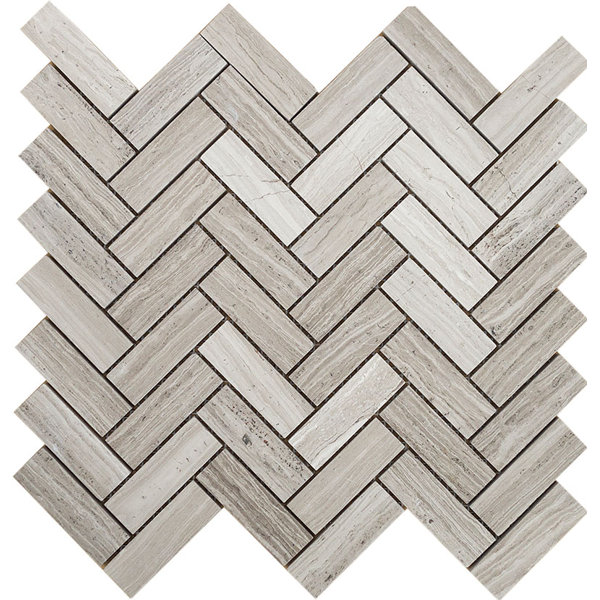 Wood Grain Grande Herringbone 1 x 3 Stone Mosaic Tile in Grey by Parvatile