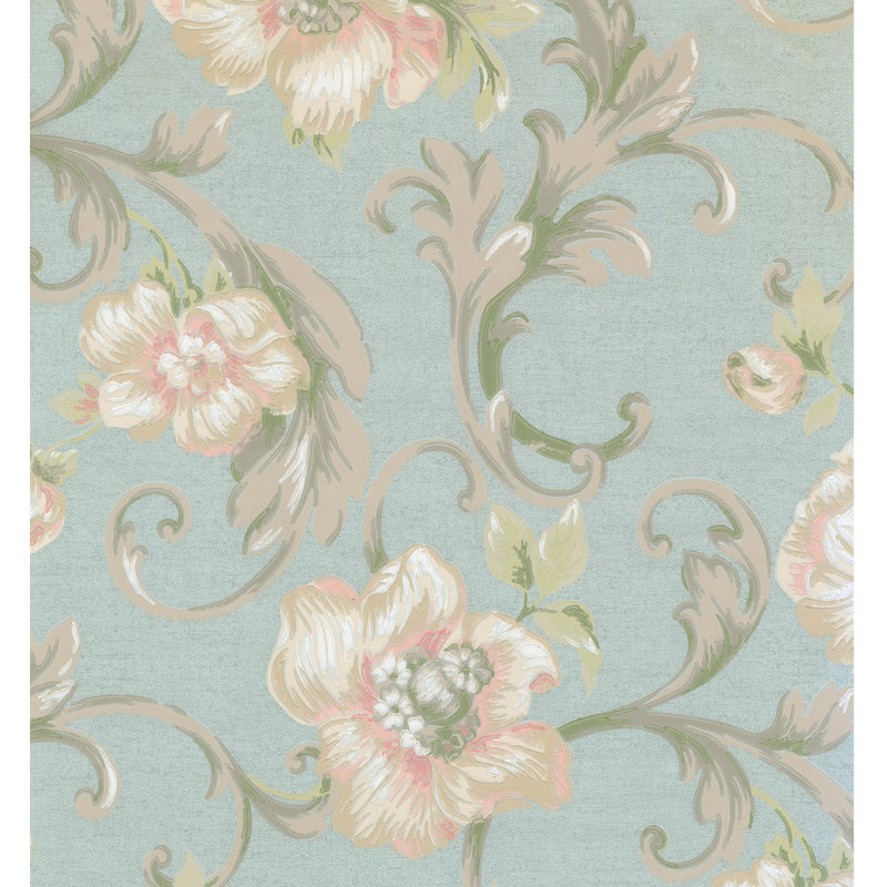 York Wallcoverings Floral Prepasted 27’ L x 27" W Distressed Wallpaper
