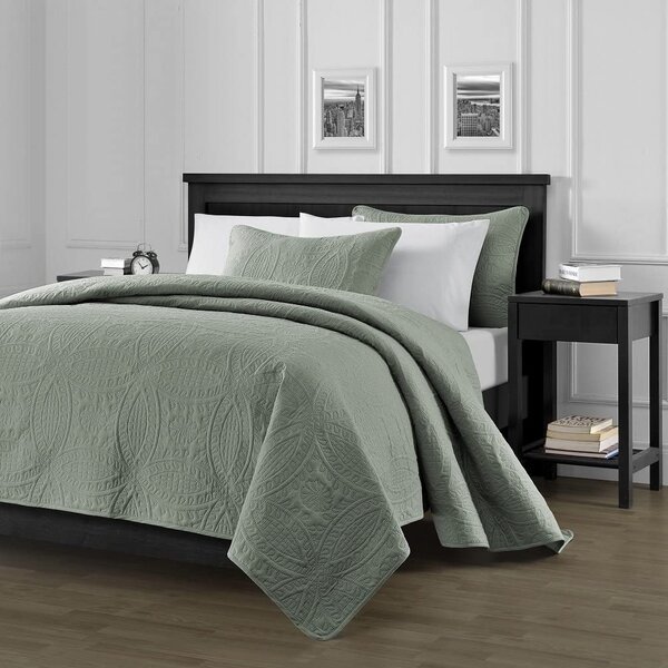 Twin XL Full Queen Bed Navy Blue Green Gray Grey Block 4 pc Quilt Set Coverlet