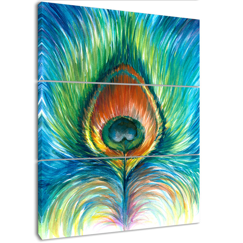East Urban Home Peacock Feather Oil Painting Print Multi Piece