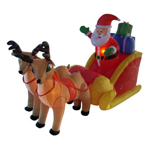 4' Inflatable Santa Sleigh and Reindeer Lighted Christmas Decoration