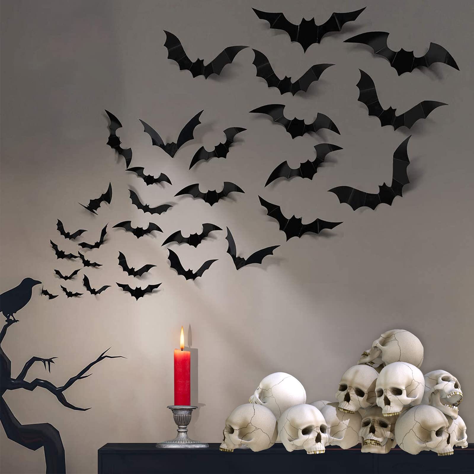 120pcs Halloween Bats Stickers PVC 3D Wall Bats Stickers DIY Home Door Décor US 