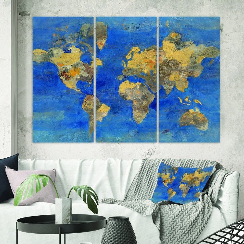 East Urban Home Golden Glam World Map Painting Multi Piece Image On Canvas Wayfair