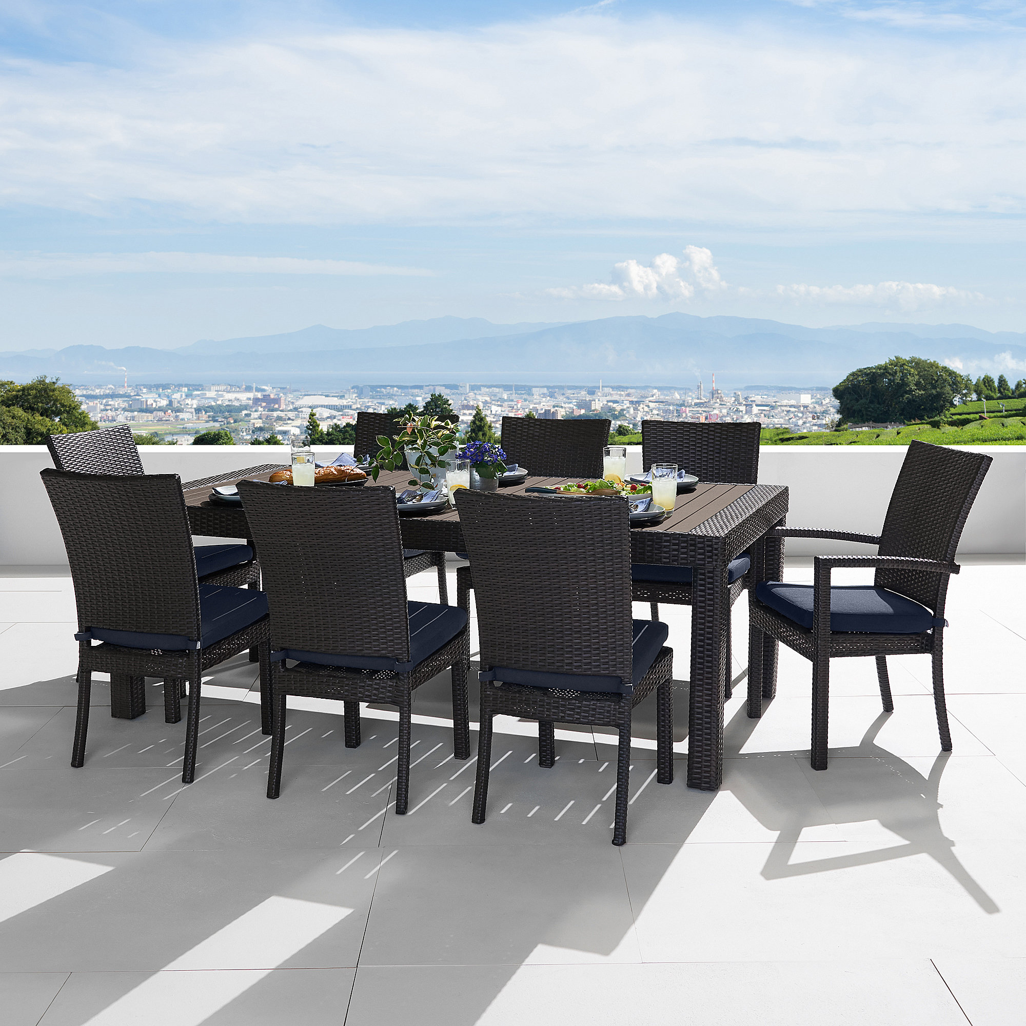 9 Piece Laurie Patio Dining Set In Espresso Reviews Joss Main 9 Piece Laurie Patio Dining Set In
