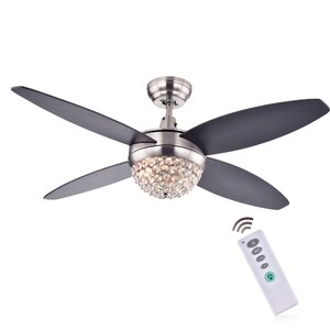 52 Aurora 2-Light Wood Crystal 4 Blade Ceiling Fan with Remote
