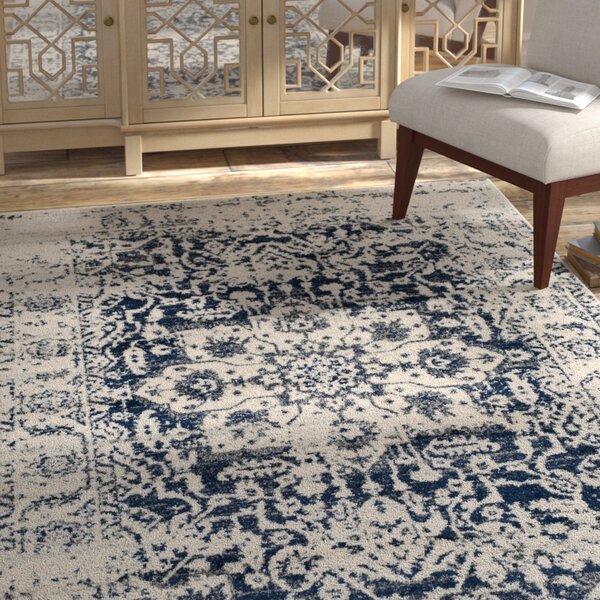 Grieve Cream/Navy Area Rug by Bungalow Rose
