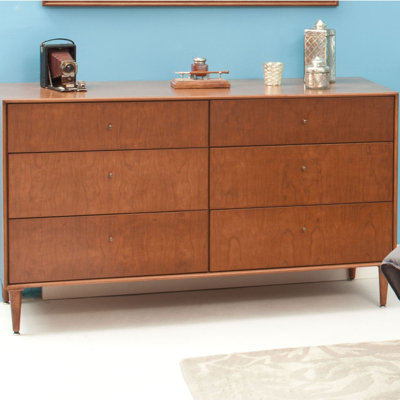 Midcentury 6 Drawer Dresser Urbangreen Furniture Wood Veneer: Painted Eco-MDF, Color: White