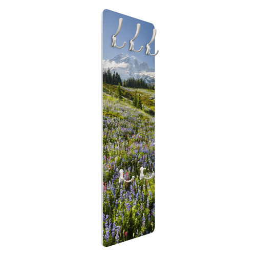 Meadow with Flowers in front of Mt. Rainier Wall Mounted Coat Rack Symple Stuff