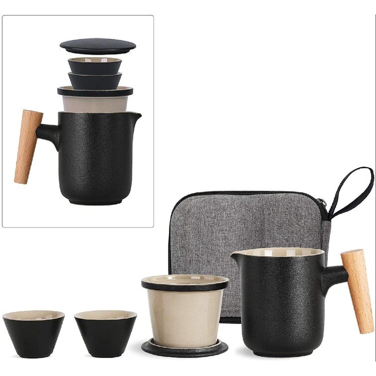 Portable tea set pottery pot teacup travel bag handpainted floral pot cup of tea 