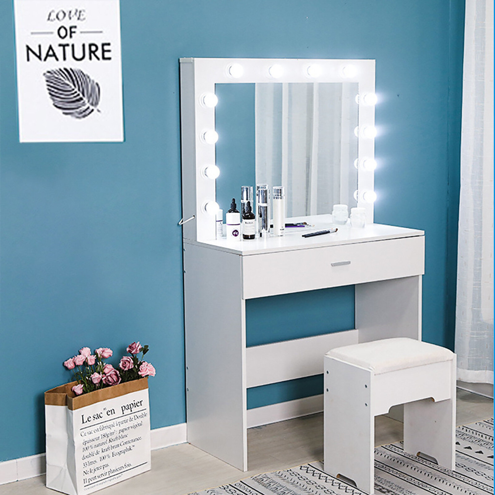 Latitude Run Vanity Set With Lighted Mirror Cushioned Stool Dressing Table Makeup Table Wayfair