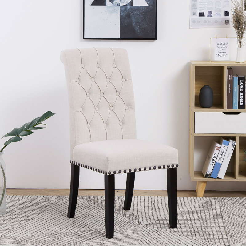 Canora Grey High Back Tufted Parsons Upholstered Padded Dining Room Chairs Side Solid Wood Accent Nail Trim Linen Grey Set Of 2 Reviews Wayfair Ca