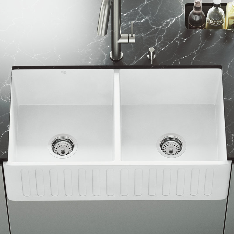 Vigo Matte Stone 33 L X 18 W Double Basin Farmhouse Kitchen Sink