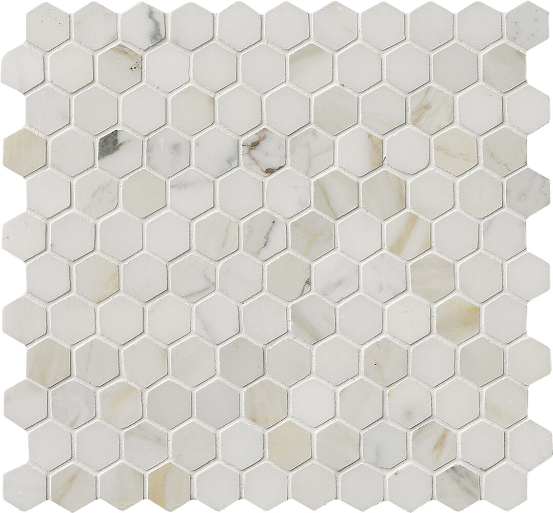 Msi Calacatta Gold Hexagon Mounted 1 X 1 Marble Mosaic In White