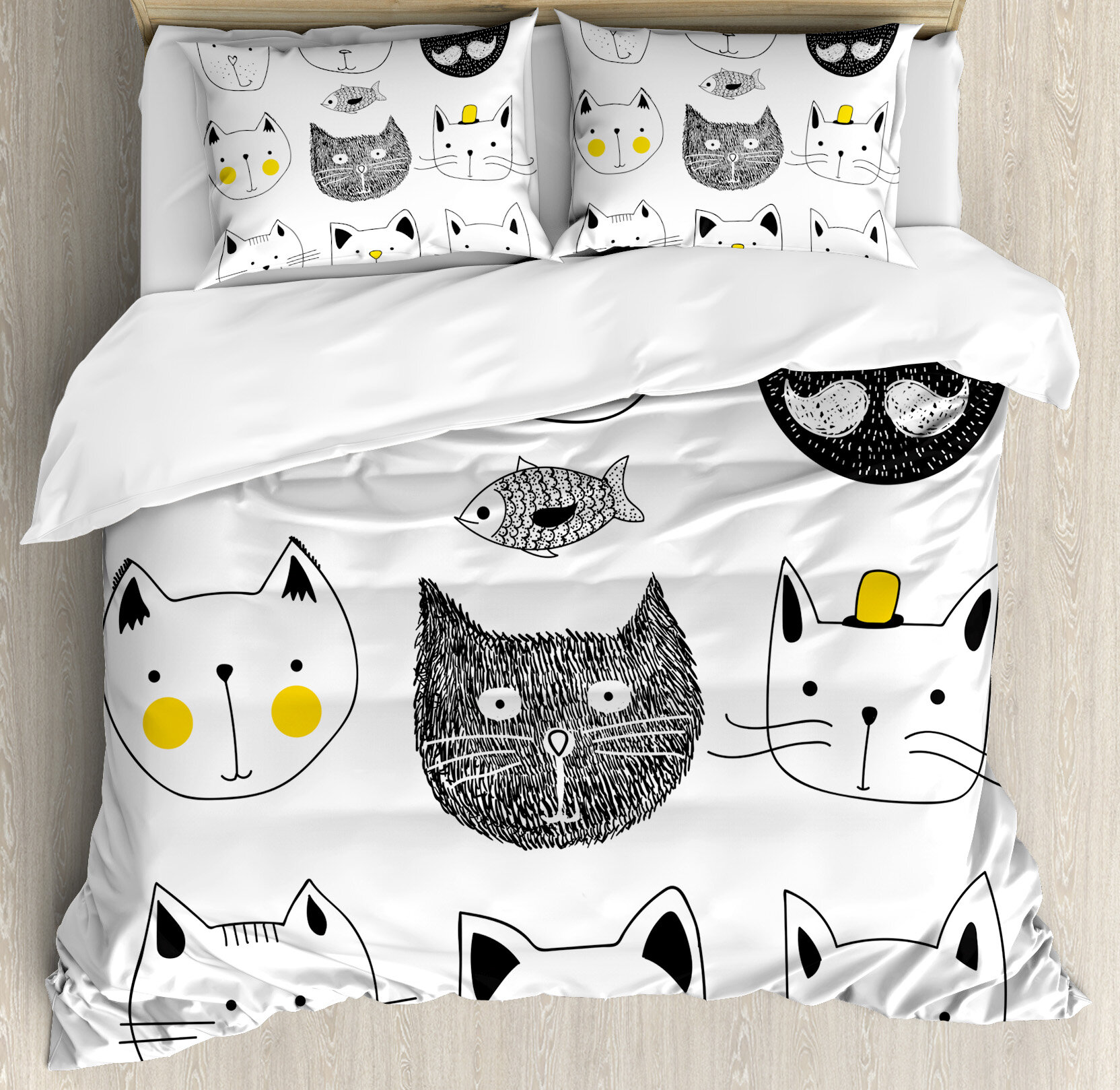 East Urban Home Cat Stylish Cats With Mouthache Duvet Cover Set