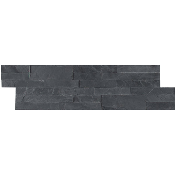 Midnight Ash Veneer Peel and Stick Natural Slate Subway Tile in Black by MSI