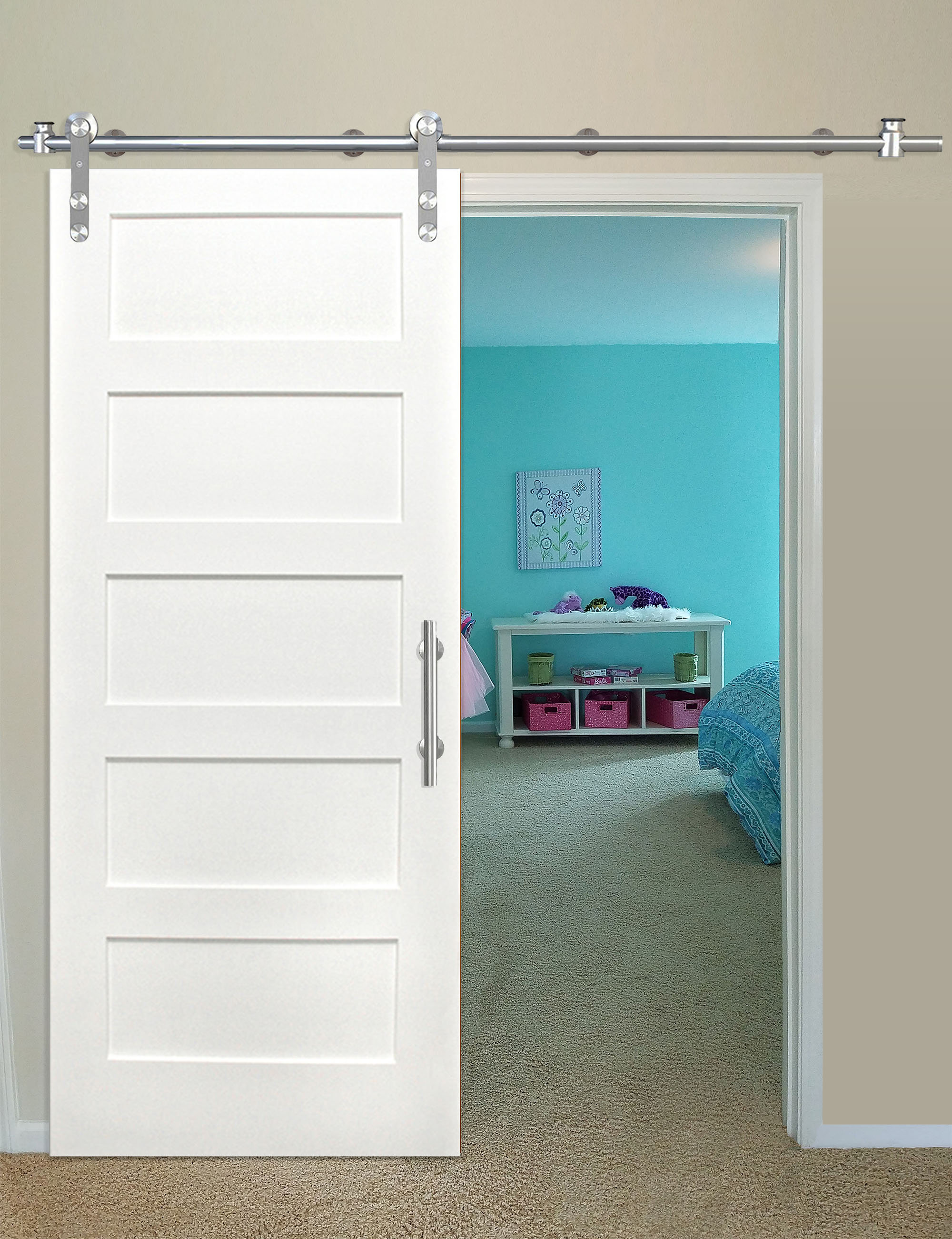 Creativeentryways Paneled Wood Primed Shaker Barn Door With