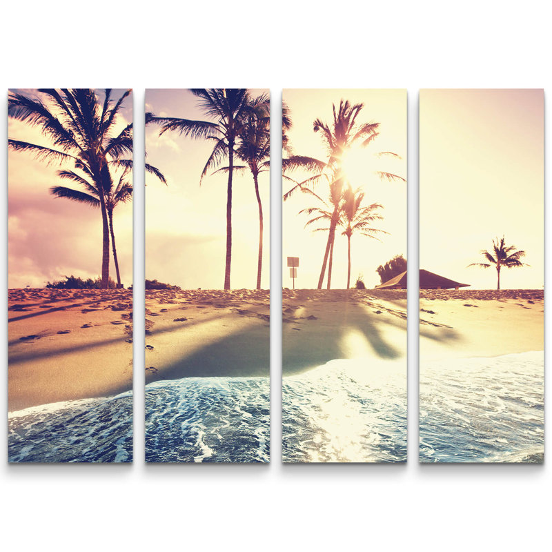 East Urban Home 4 Tlg Leinwandbilder Set Tropischer Strand Mit Palmen Wayfair De