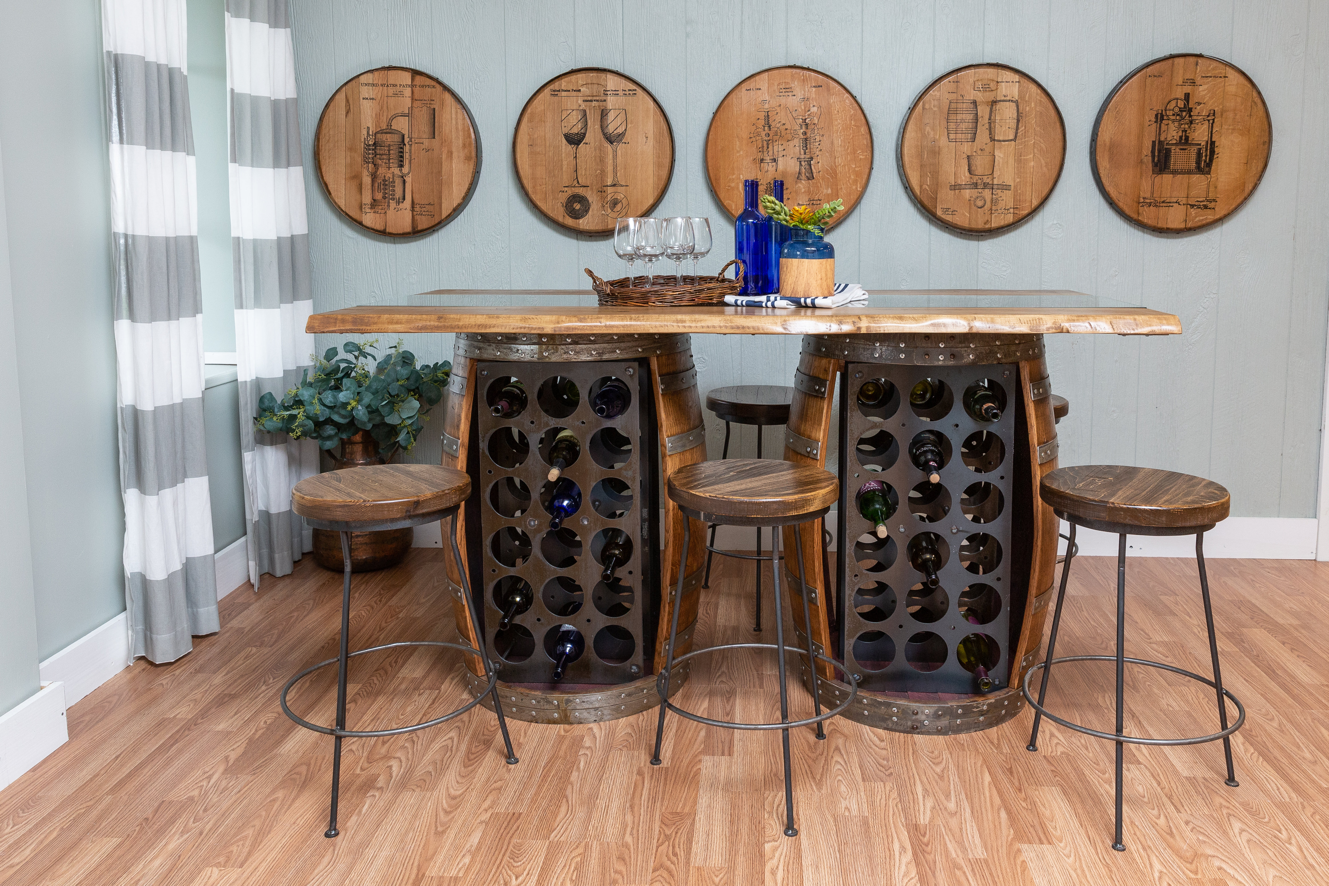Loon Peak Andy Live Edge And Glass Top Double Barrel Bar Set Wayfair