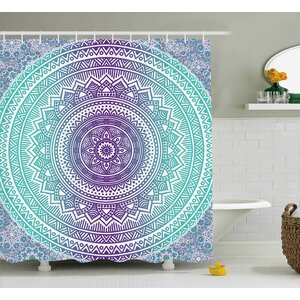 Parker Blue and Purple Mandala Ombre Eastern Mystic Abstract Old Fashion Bohemian Native Cosmos Art Shower Curtain