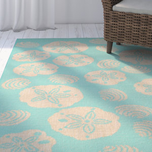 Clatterbuck Shell Toss Blue/Beige Indoor/Outdoor Area Rug