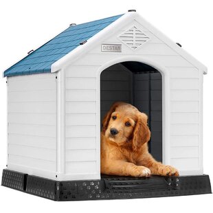 Medium Size Dog House Outdoor Pet Feral Cat Home Shelter Plastic w/ Vinyl Door