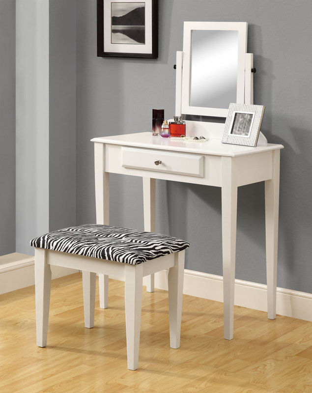 Monarch Specialties Inc Vanity Set With Mirror Zebra Print Stool Vanity Set With Mirror Zebra Print Stool