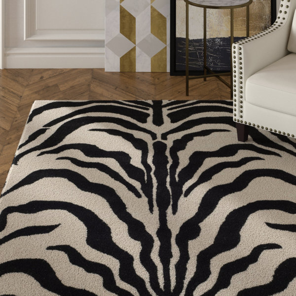 Roloff Hand-Tufted Wool Ivory/Black Area Rug by Mercer41