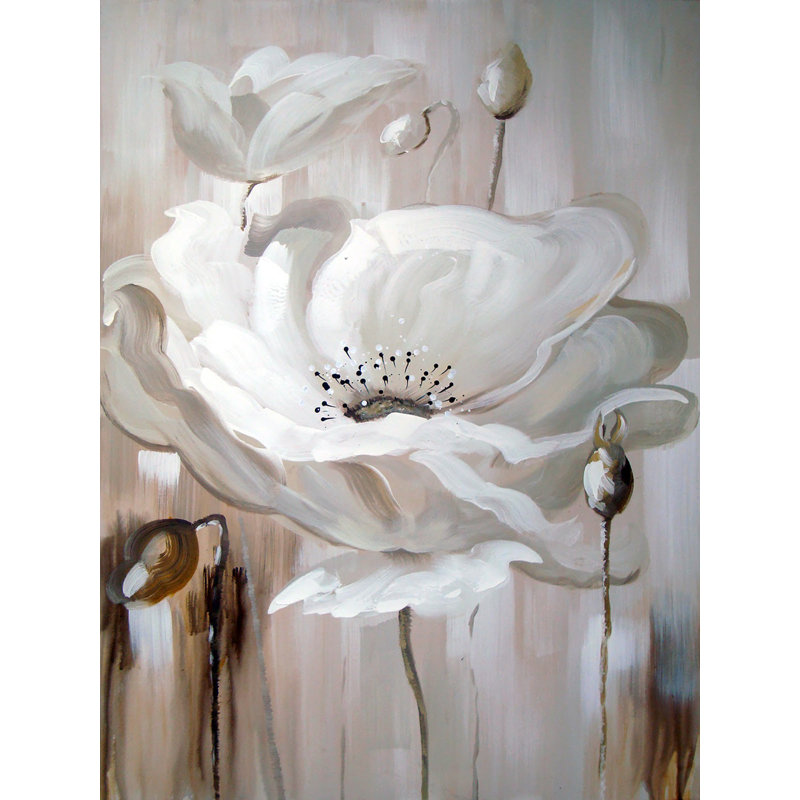 Ebern Designs White Flower Ii Oil Painting Print On Wrapped
