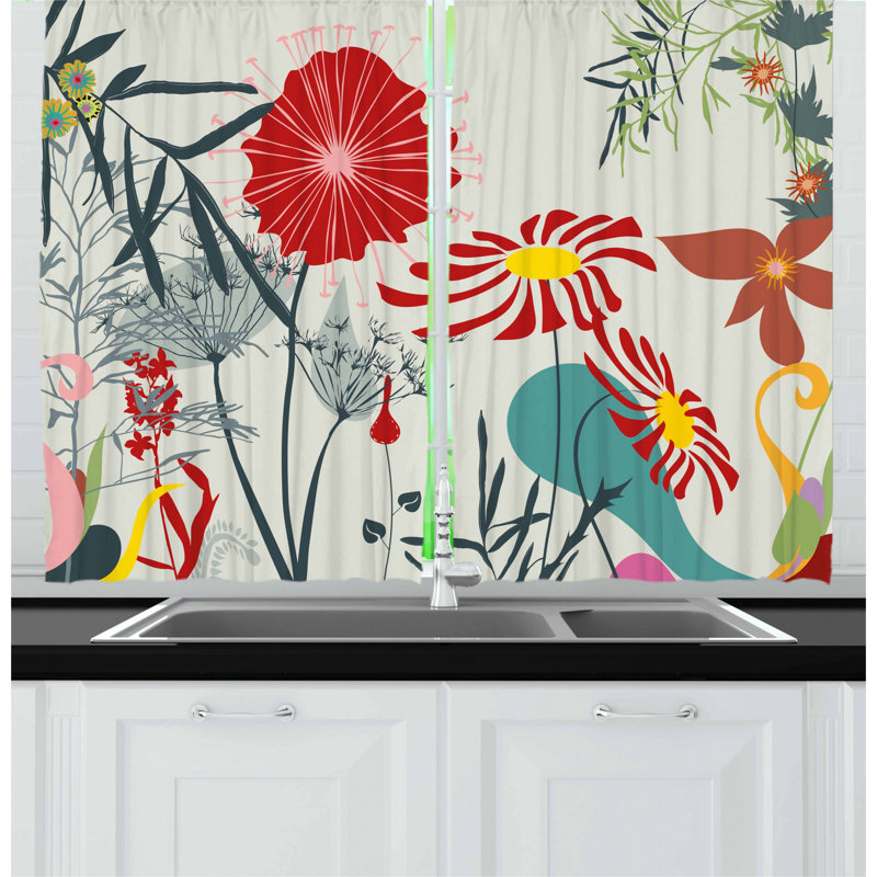 East Urban Home Ephesus Floral 2 Piece Kitchen Curtain Wayfair