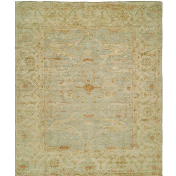 Oushak Hand-Knotted Beige/Blue Area Rug by Shalom Brothers
