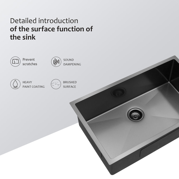 33 Inch Kitchen Sink Matte Black 16 Gauge Round Corner Single Bowl  Undermount Stainless Steel Sink Basin