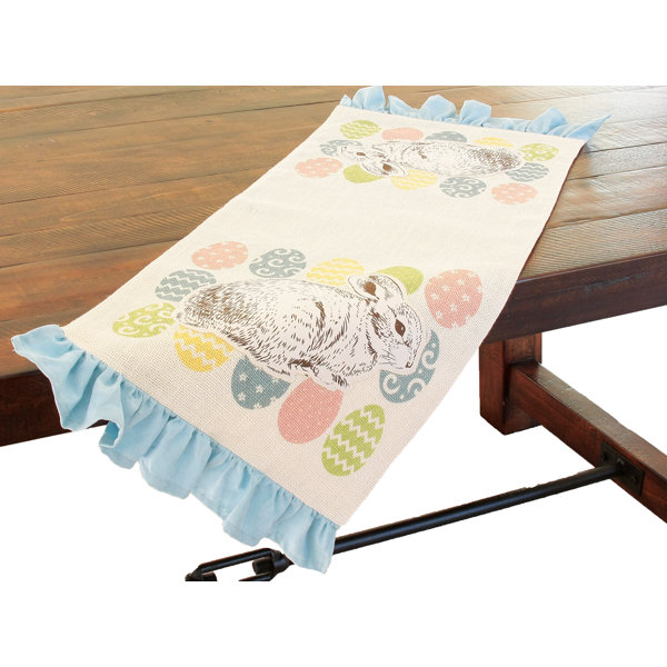Bunny Eggs Printed Applique Jute Easter Table Runner by Xia Home Fashions