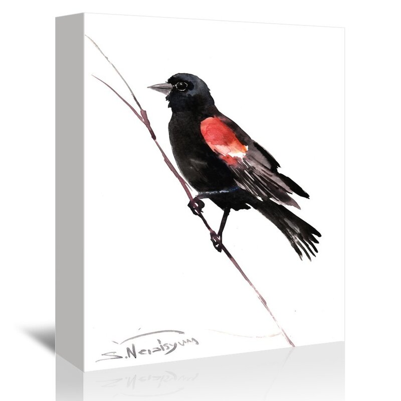 Red Winged Blackbird by Suren Nersisyan Painting Print on Gallery Wrapped Canvas