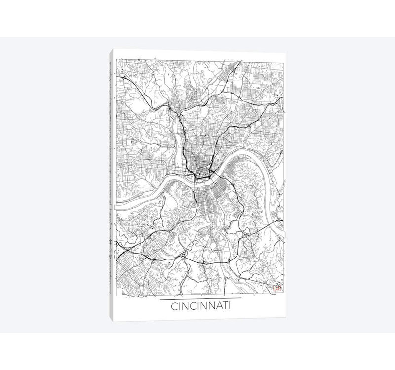 East Urban Home Cincinnati Minimal Urban Blueprint Map Graphic Art Print On Canvas Wayfair