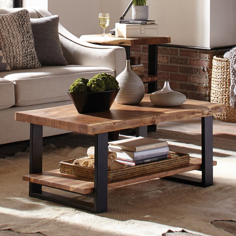 Foundry Select Bexton Live Edge Coffee Table with Shelf ...