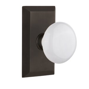 White Porcelain Privacy Door Knob with Studio Plate
