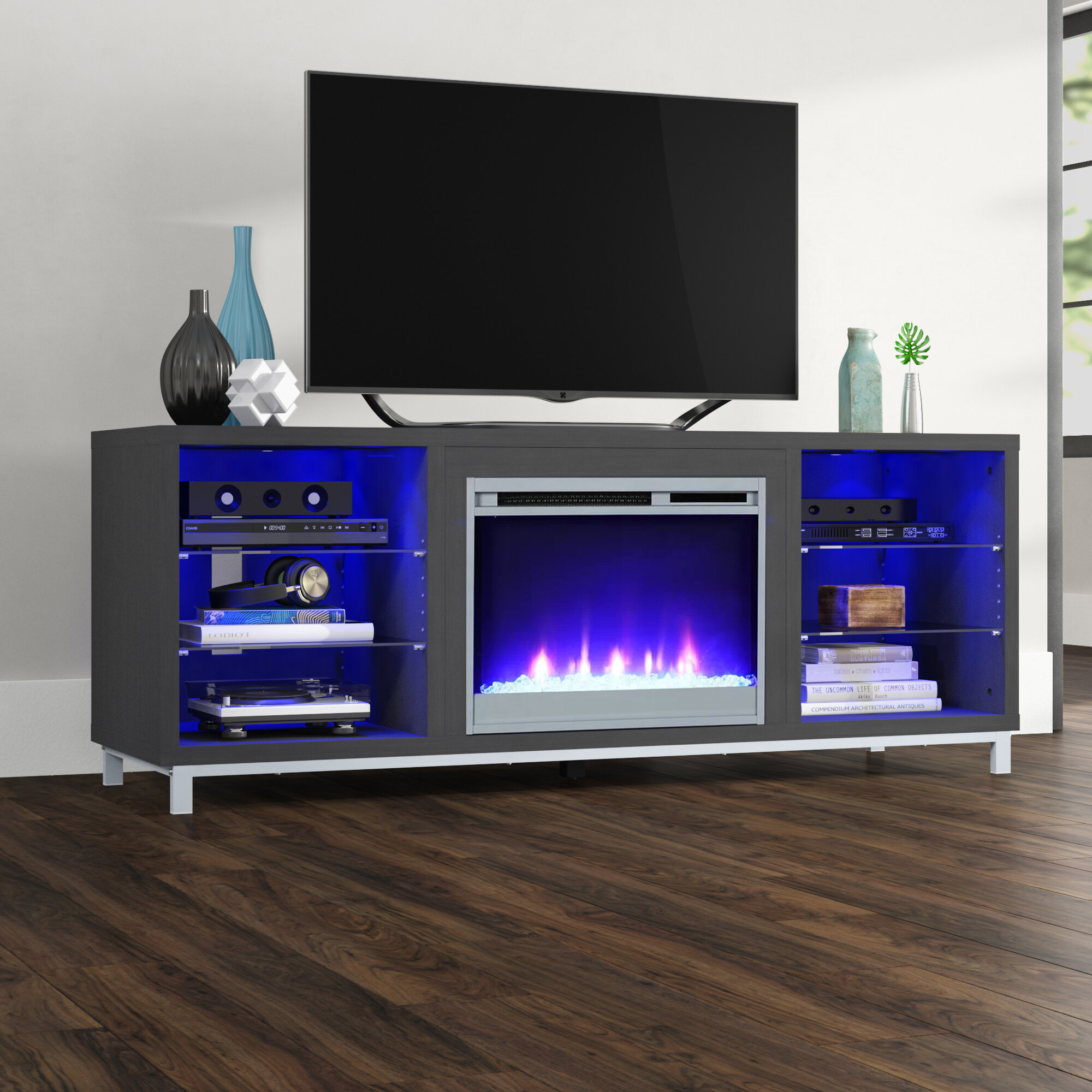 Wade Logan Hetton Tv Stand For Tvs Up To 70 Inches With Fireplace