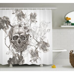 Doreen Day of The Dead Painting Skull Flowers Dia De Los Muertos Festive Decor Print Shower Curtain