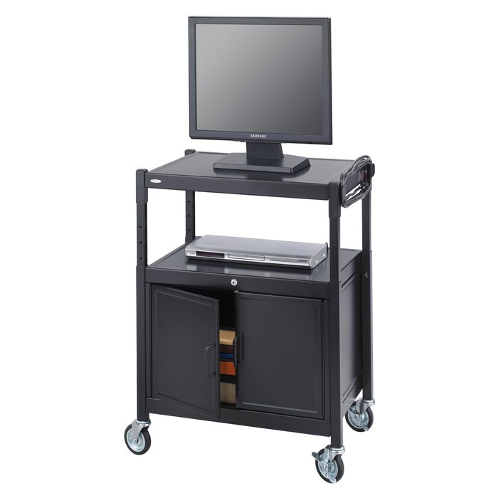 Safco Products Adjustable Mobile Av Cart With Locking Cabinet