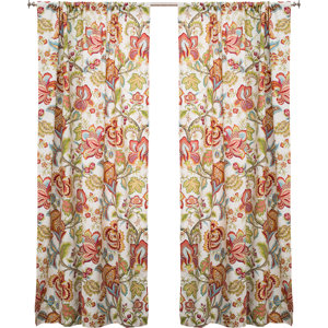 Jacobean Nature/Floral Semi-Sheer Rod Pocket Single Curtain Panel