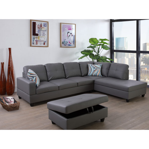 Light grey faux leather sectional clearance