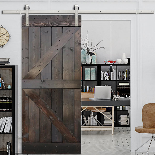 Solid Wood Panelled Pine Slab Interior Barn Door by Calhome