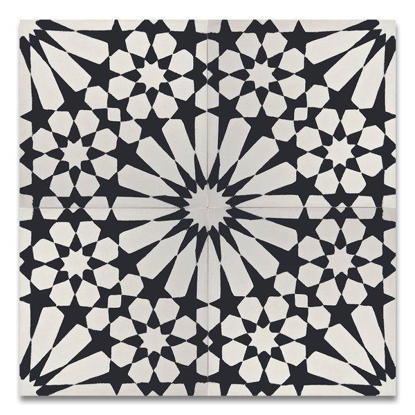Agdal 8 x 8 Handmade Cement Tile in Black/White by Moroccan Mosaic