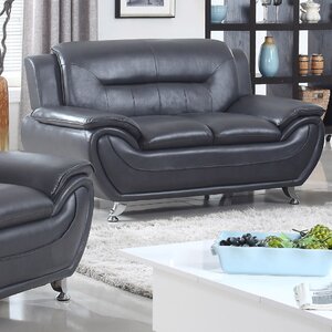 Lester Modern Living Room Faux Leather Loveseat